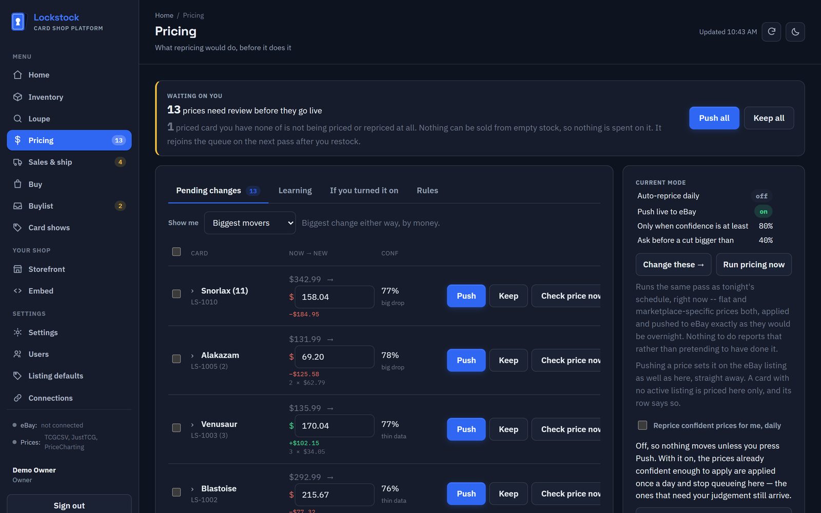 The review queue of suggested price changes